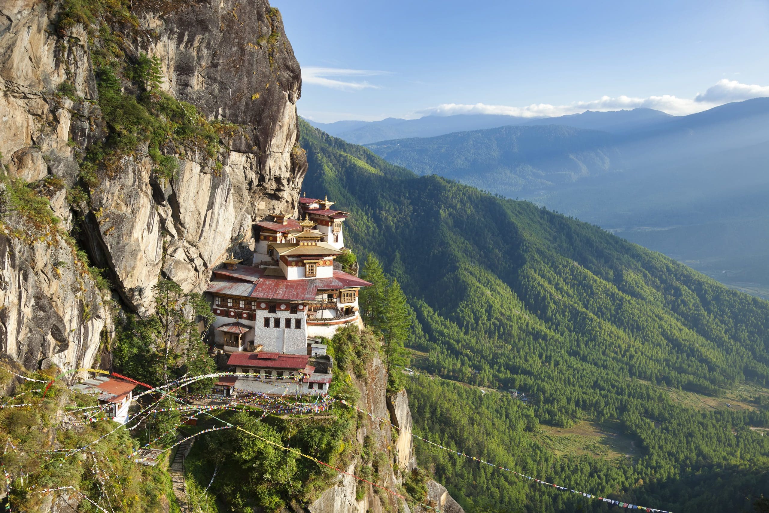 Taktsang Goemba,Bhutan,Himalayan Buddhist temple complex perched on a vertical rockface.